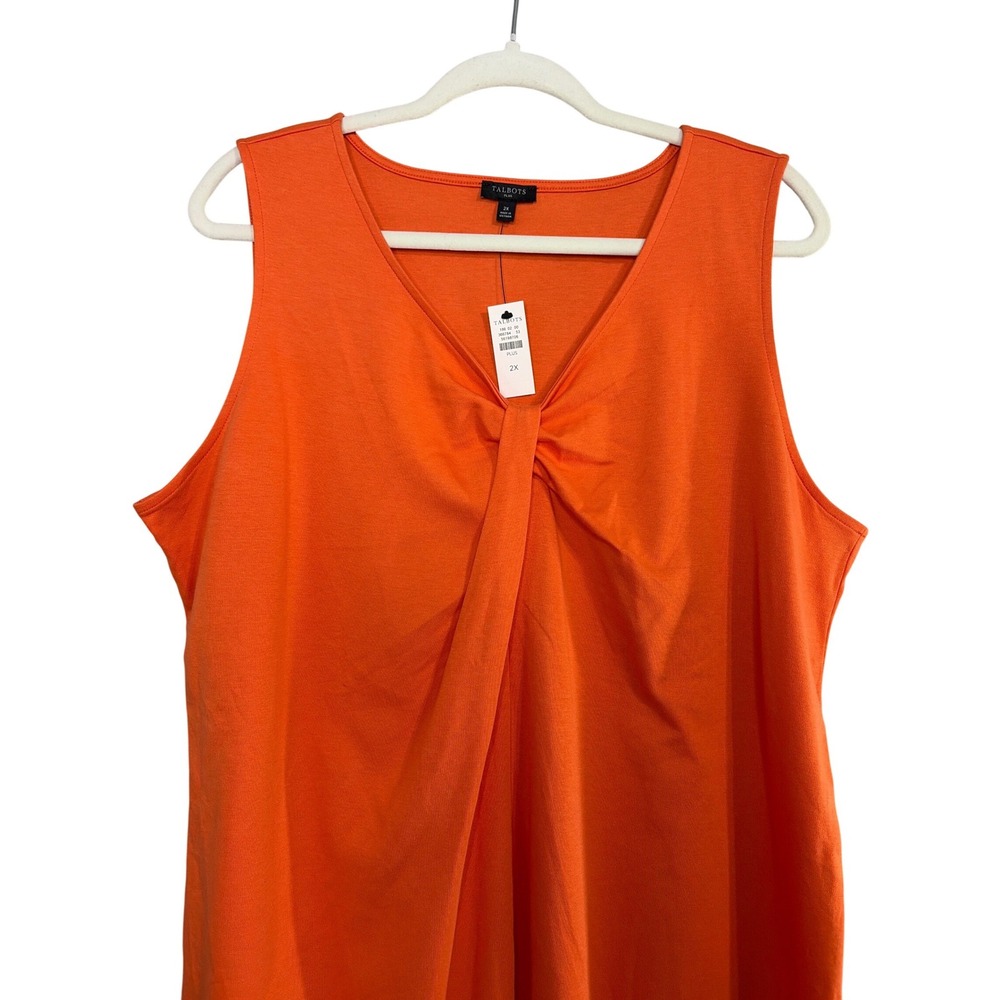 Talbots Plus Size 2X‎ Orange Twist Front V-Neck Sleeveless Cotton Tank Top NWT - Picture 4 of 7
